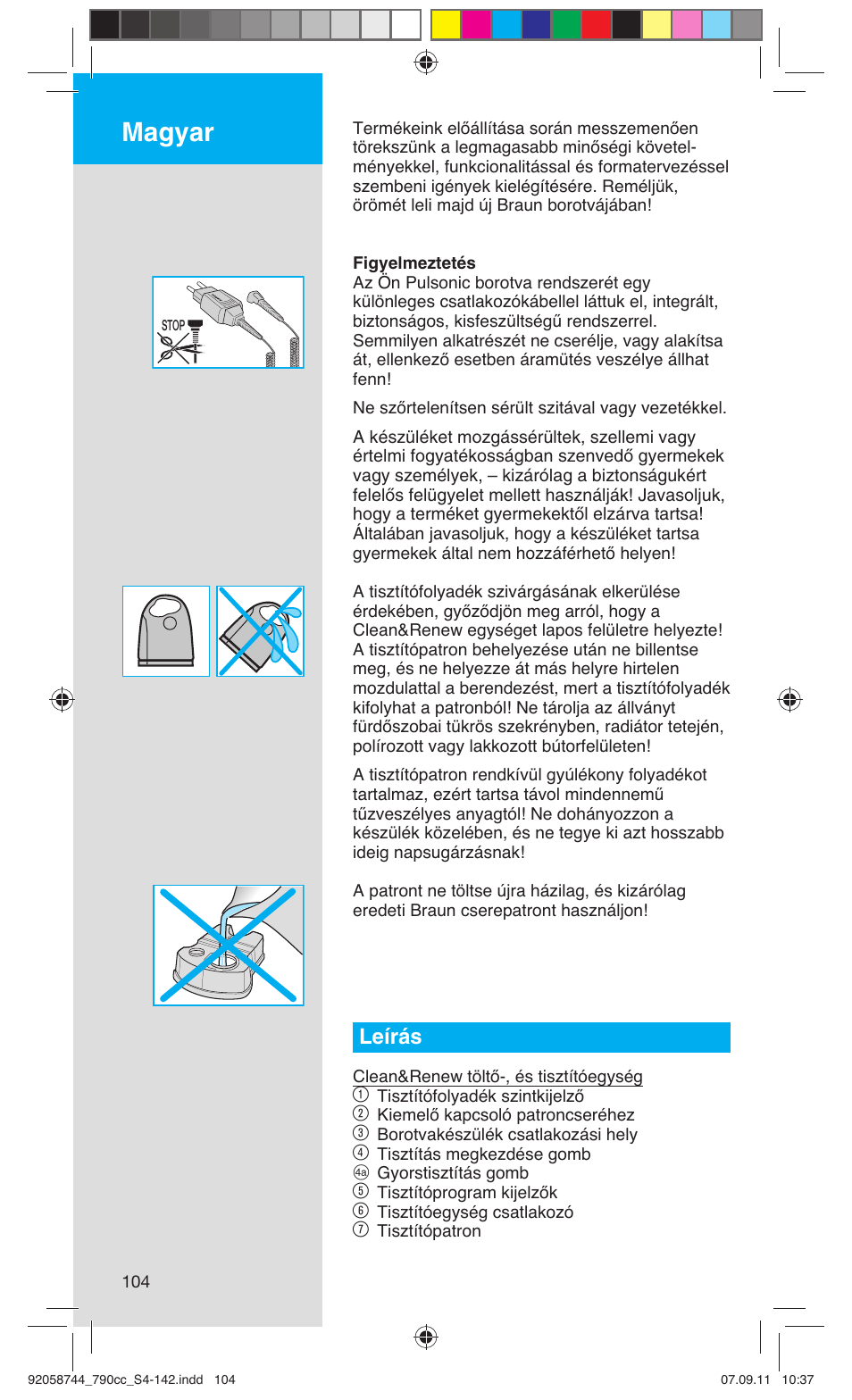 Magyar, Leírás | Braun 790cc-4 Series 7 User Manual | Page 104 / 140