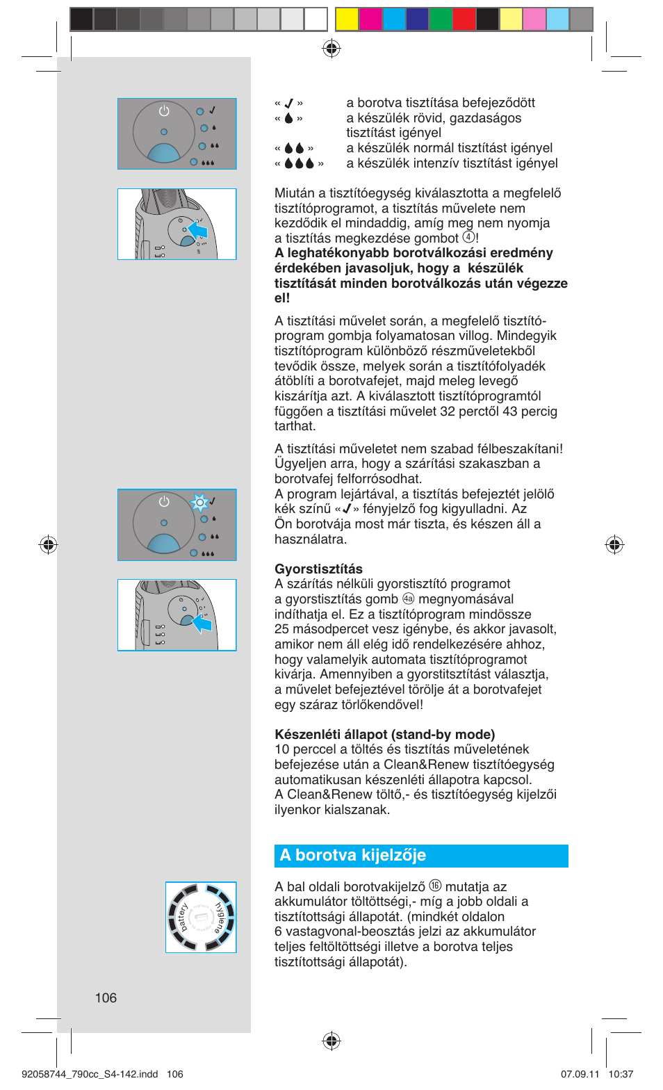 A borotva kijelzője | Braun 790cc-4 Series 7 User Manual | Page 106 / 140