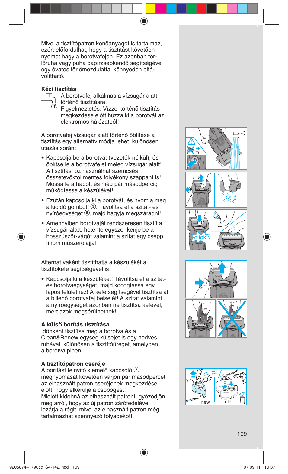 Távolítsa el a szita,- és nyíróegységet, Click | Braun 790cc-4 Series 7 User Manual | Page 109 / 140