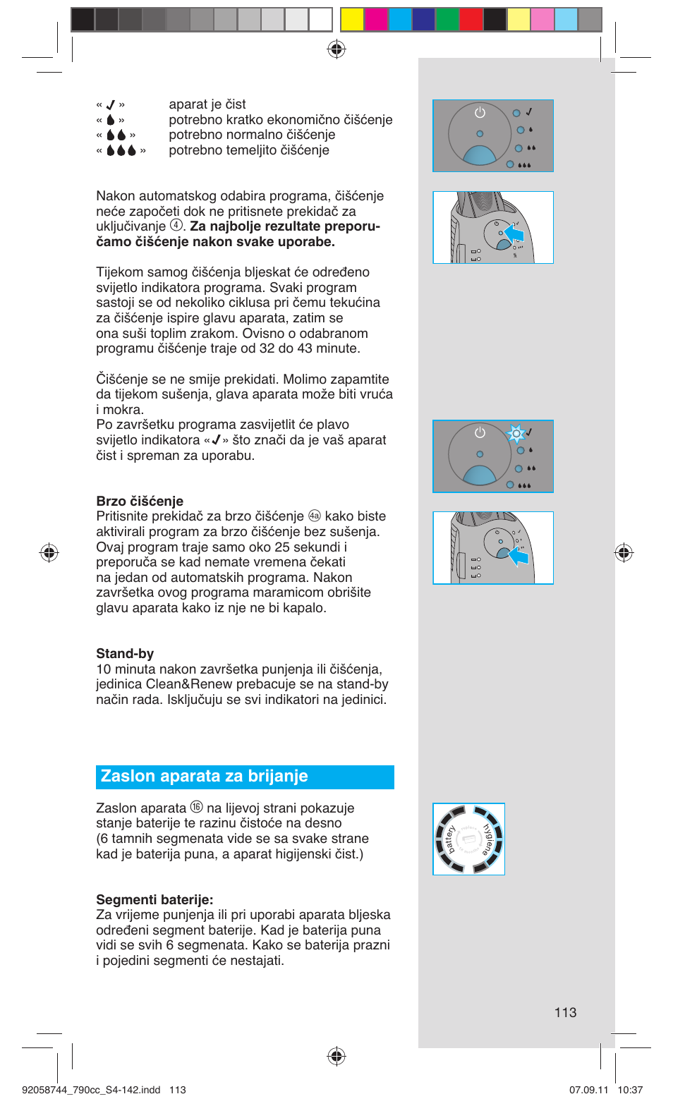 Zaslon aparata za brijanje | Braun 790cc-4 Series 7 User Manual | Page 113 / 140