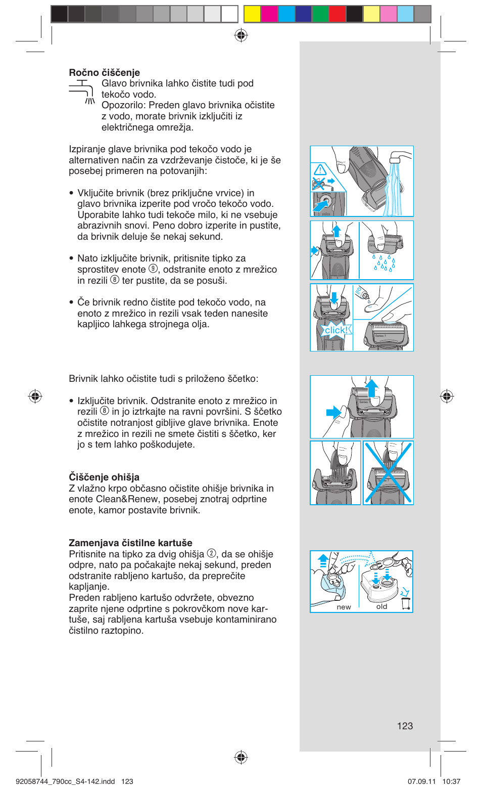 Odstranite enoto z mrežico in rezili, Click | Braun 790cc-4 Series 7 User Manual | Page 123 / 140