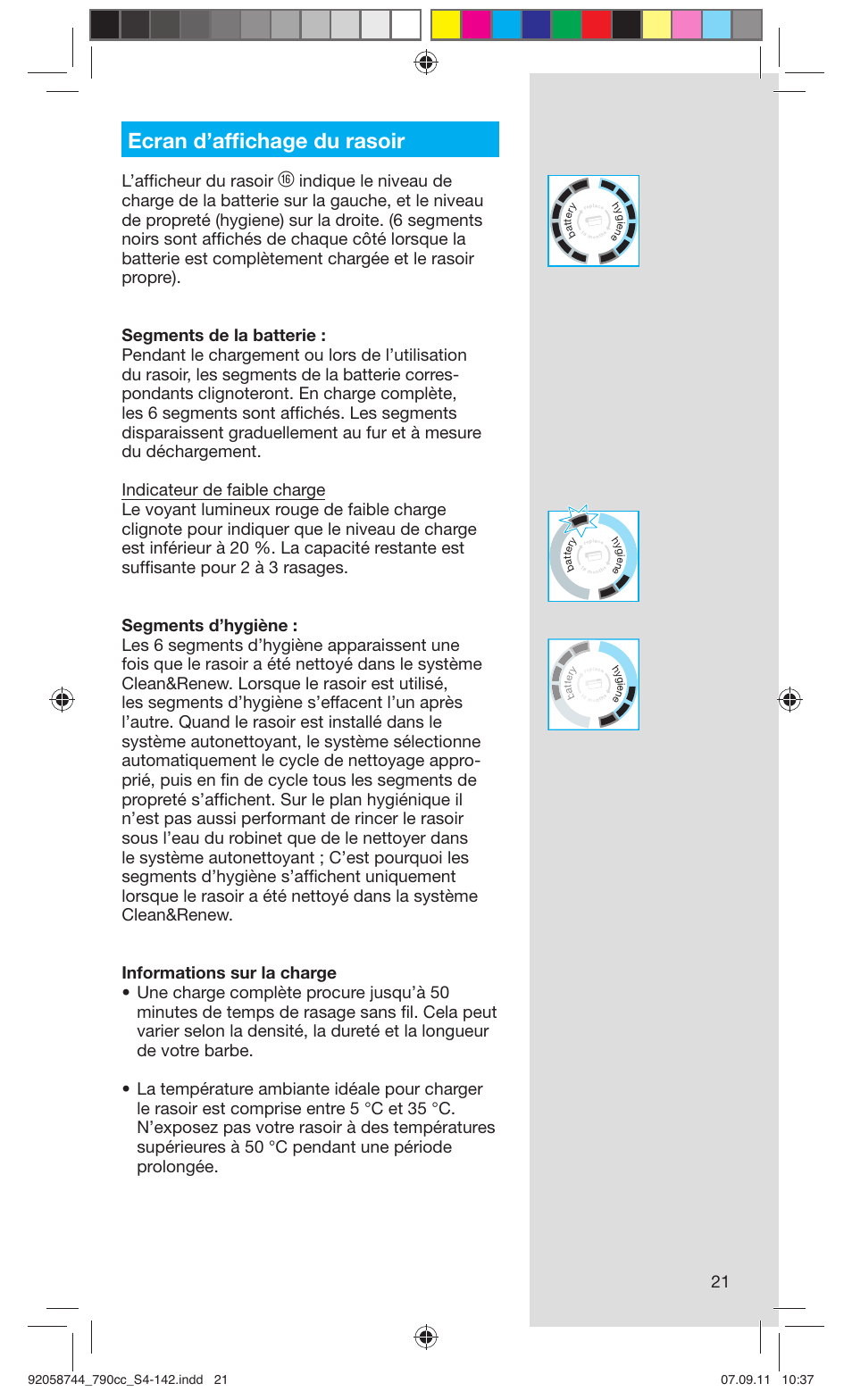 Ecran d’afﬁ chage du rasoir, L’afﬁ cheur du rasoir | Braun 790cc-4 Series 7 User Manual | Page 21 / 140