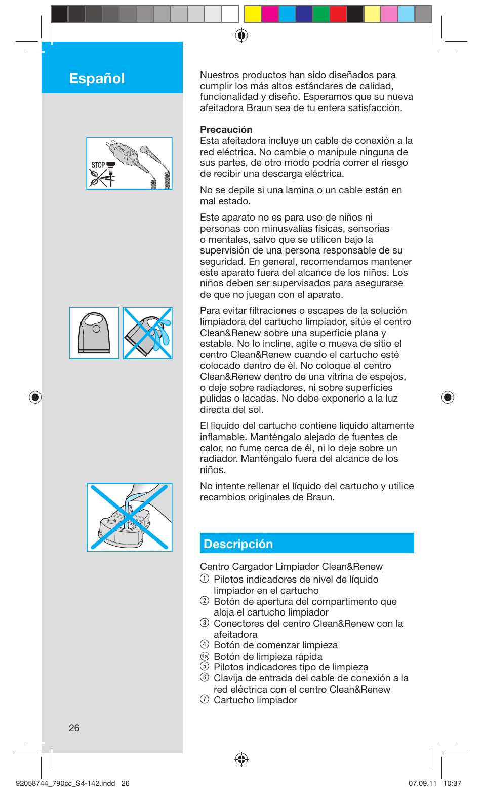 Español, Descripción | Braun 790cc-4 Series 7 User Manual | Page 26 / 140