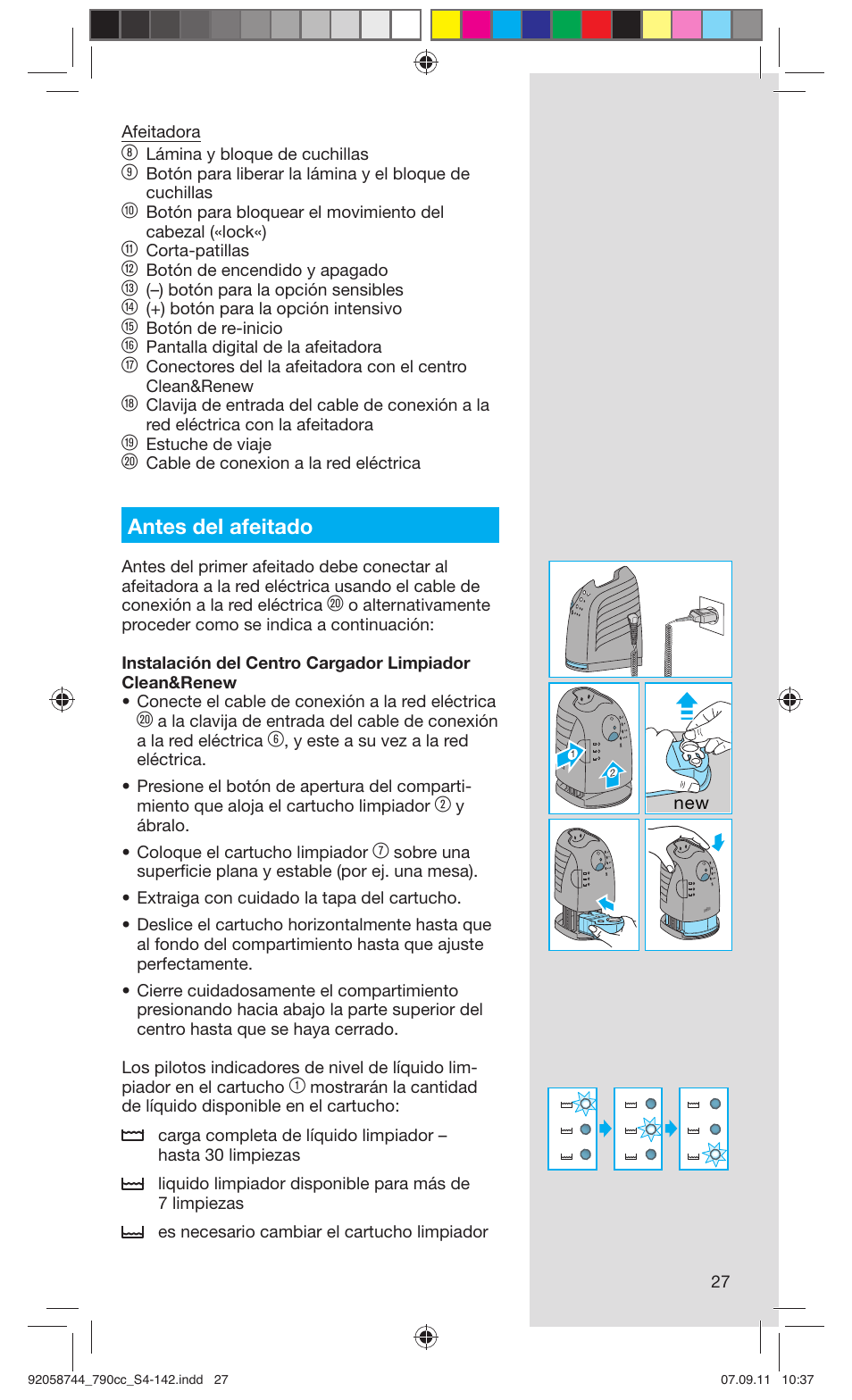 Antes del afeitado | Braun 790cc-4 Series 7 User Manual | Page 27 / 140