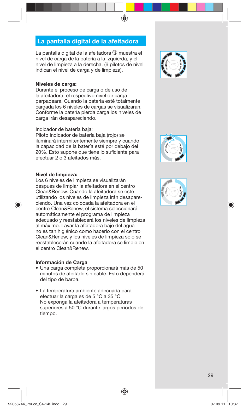 La pantalla digital de la afeitadora | Braun 790cc-4 Series 7 User Manual | Page 29 / 140