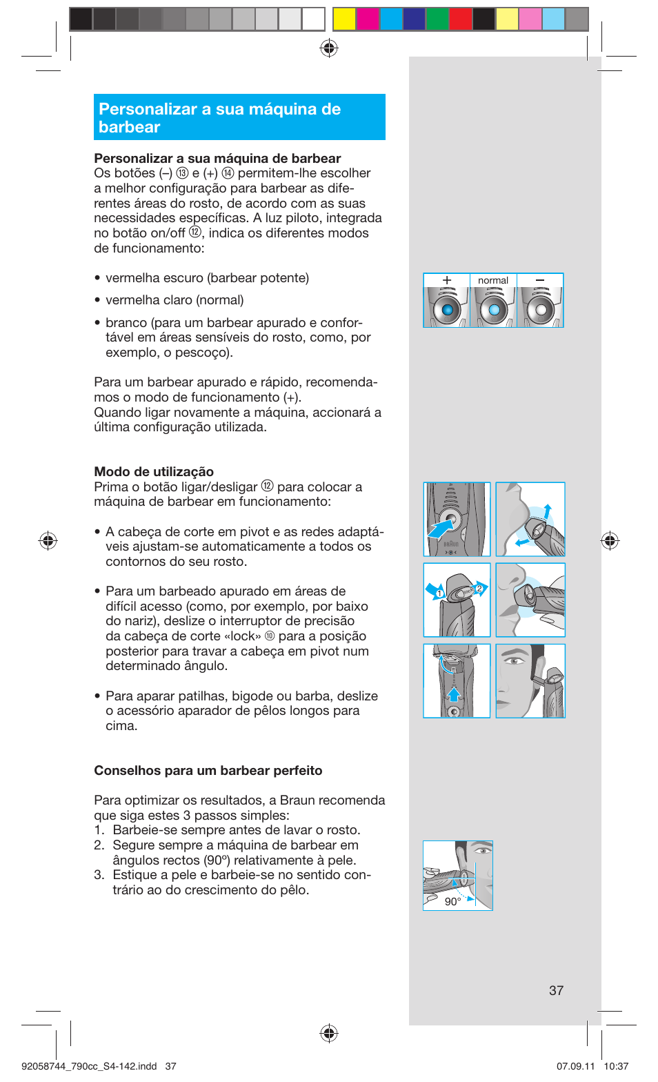 Personalizar a sua máquina de barbear | Braun 790cc-4 Series 7 User Manual | Page 37 / 140