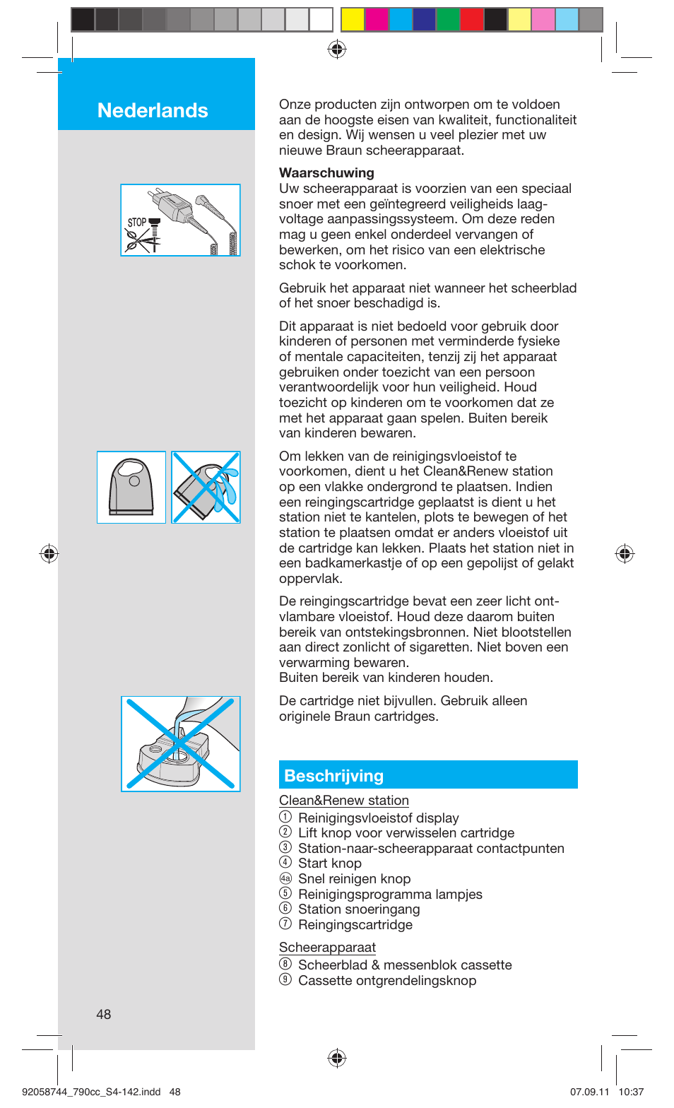 Nederlands, Beschrijving | Braun 790cc-4 Series 7 User Manual | Page 48 / 140