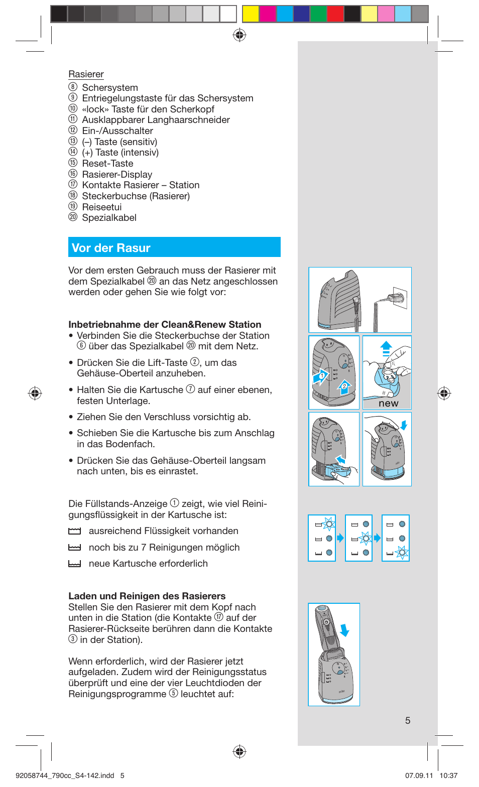 Vor der rasur | Braun 790cc-4 Series 7 User Manual | Page 5 / 140