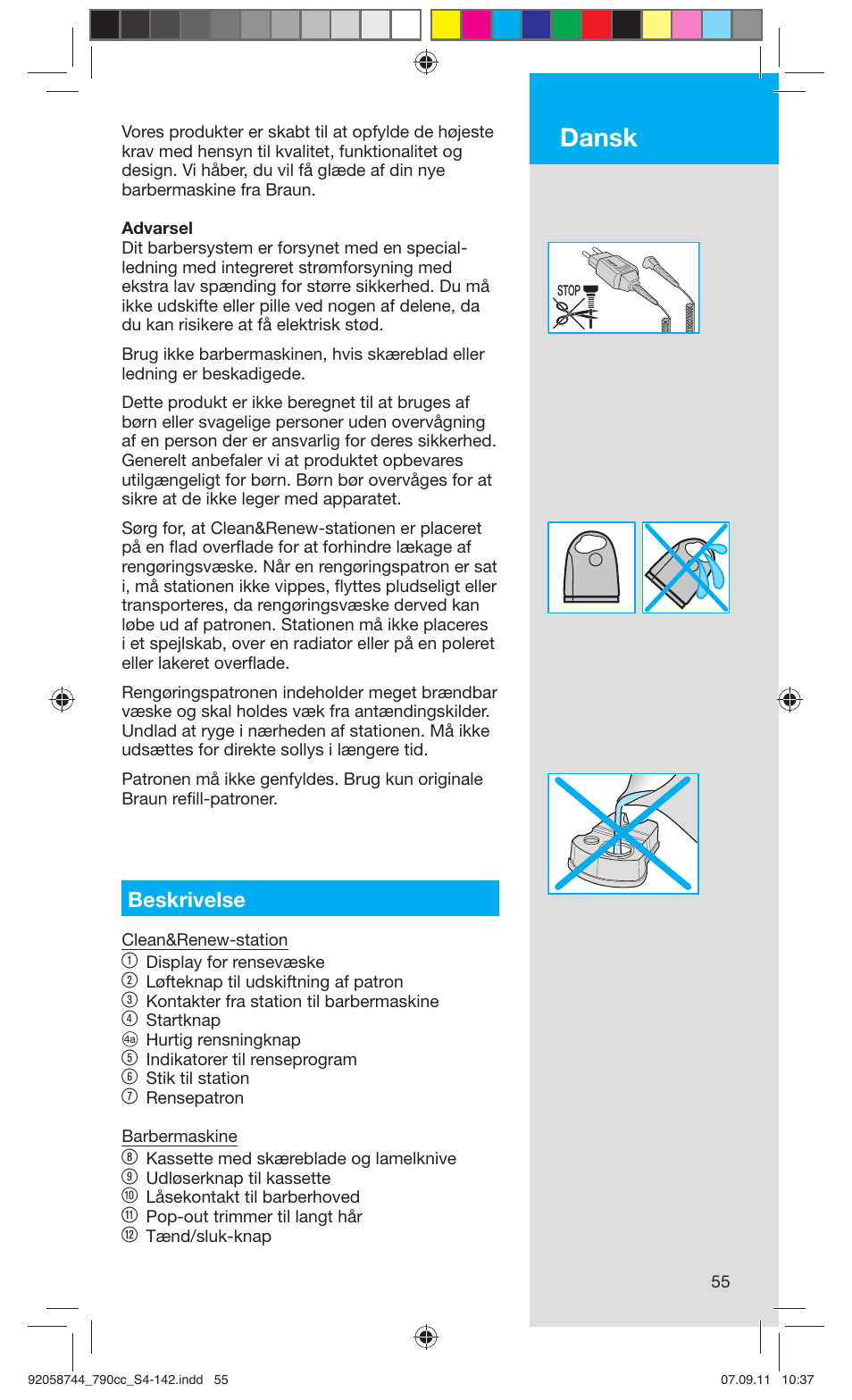 Dansk, Beskrivelse | Braun 790cc-4 Series 7 User Manual | Page 55 / 140