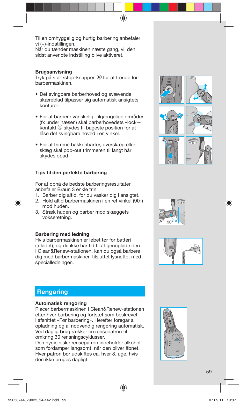 Rengøring | Braun 790cc-4 Series 7 User Manual | Page 59 / 140