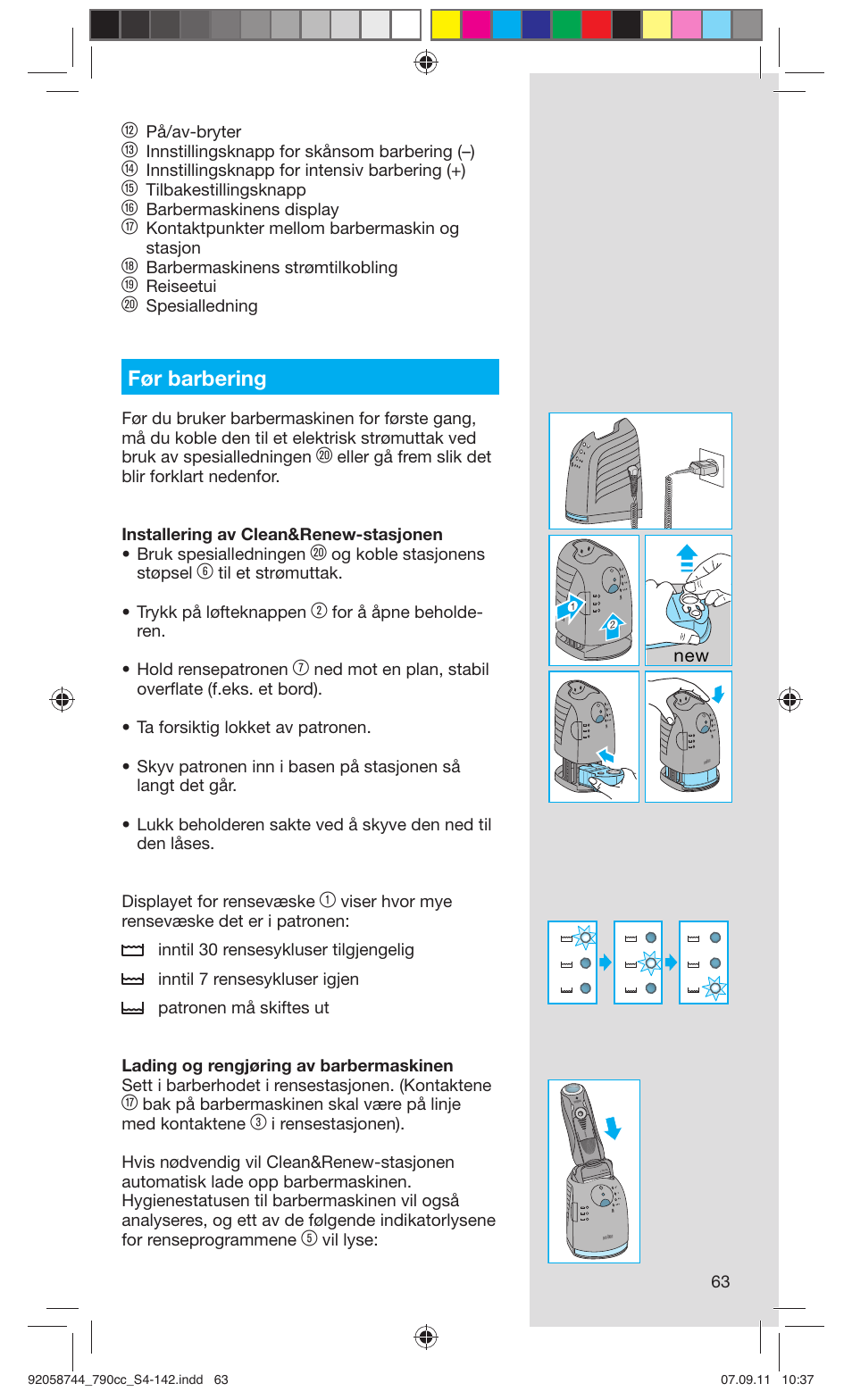 Før barbering | Braun 790cc-4 Series 7 User Manual | Page 63 / 140