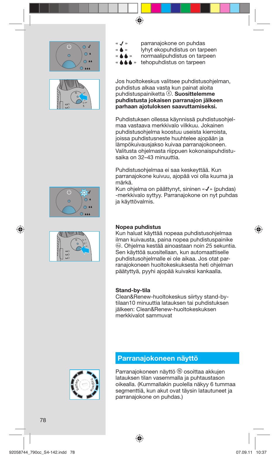 Parranajokoneen näyttö | Braun 790cc-4 Series 7 User Manual | Page 78 / 140