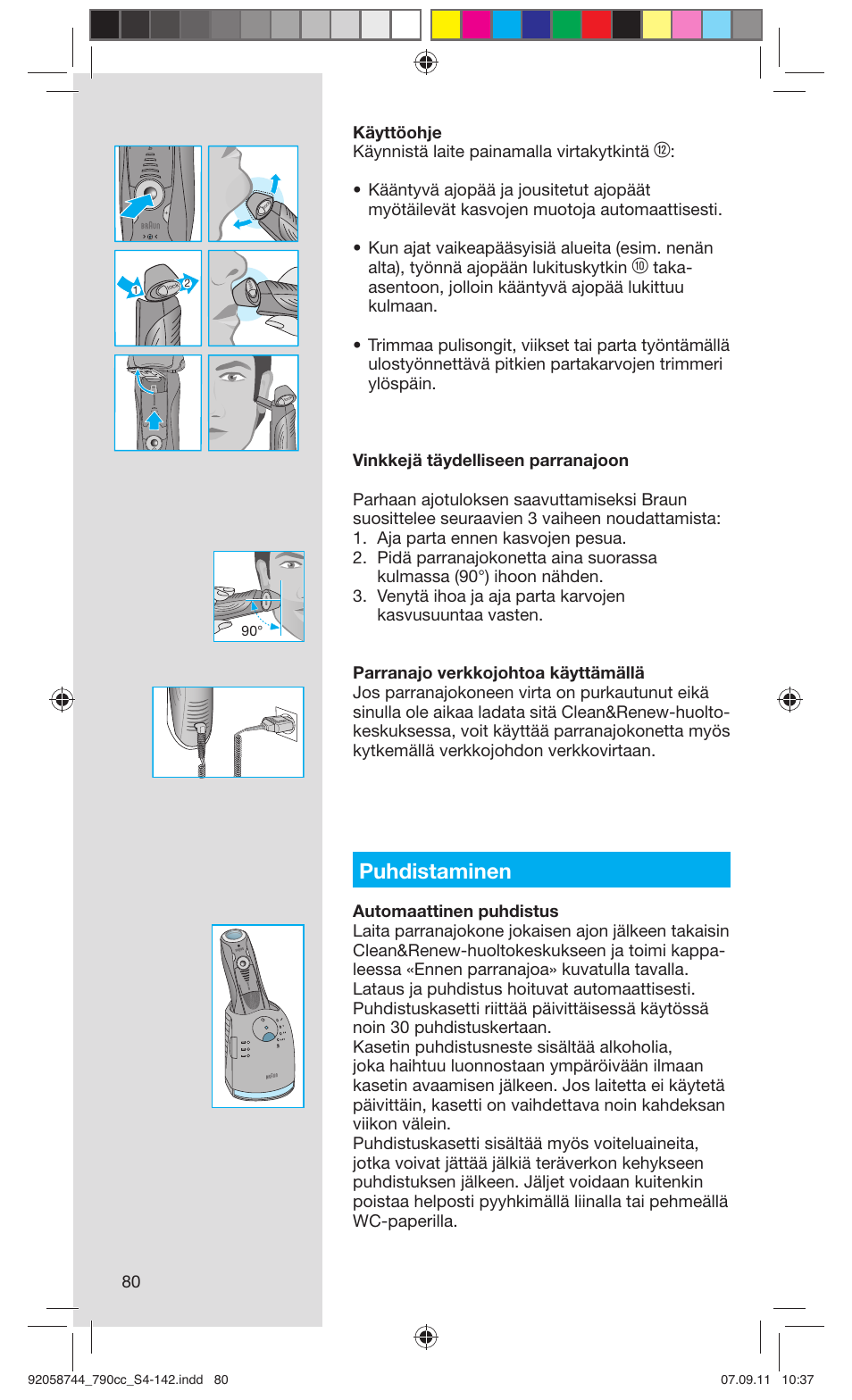 Puhdistaminen | Braun 790cc-4 Series 7 User Manual | Page 80 / 140