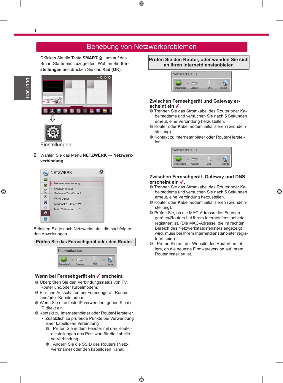 Behebung von netzwerkproblemen, De u | LG 24MT35S User Manual | Page 16 / 62