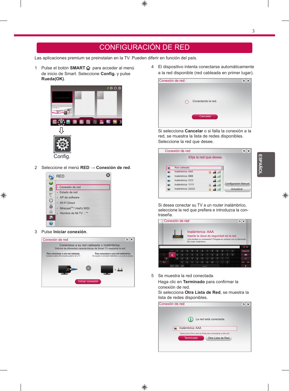 Configuración de red, Config | LG 24MT35S User Manual | Page 45 / 62