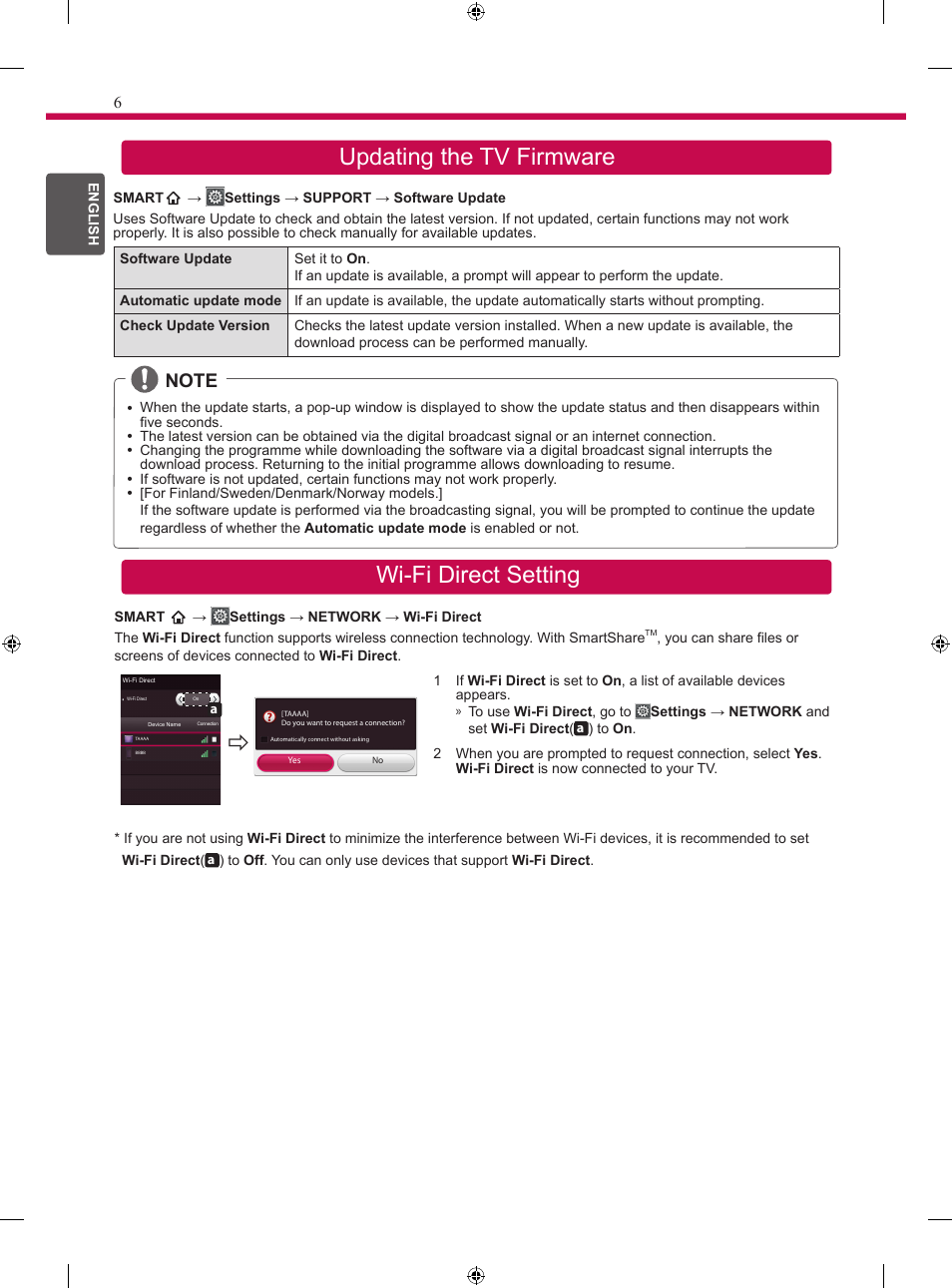Updating the tv firmware wi-fi direct setting | LG 24MT35S User Manual | Page 8 / 62