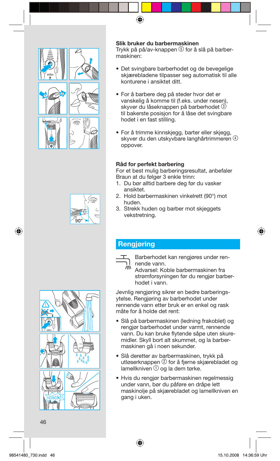 Rengjøring, For å fjerne skjærebladet og lamellkniven, Click | Braun 730-5694 Series 7 User Manual | Page 46 / 68