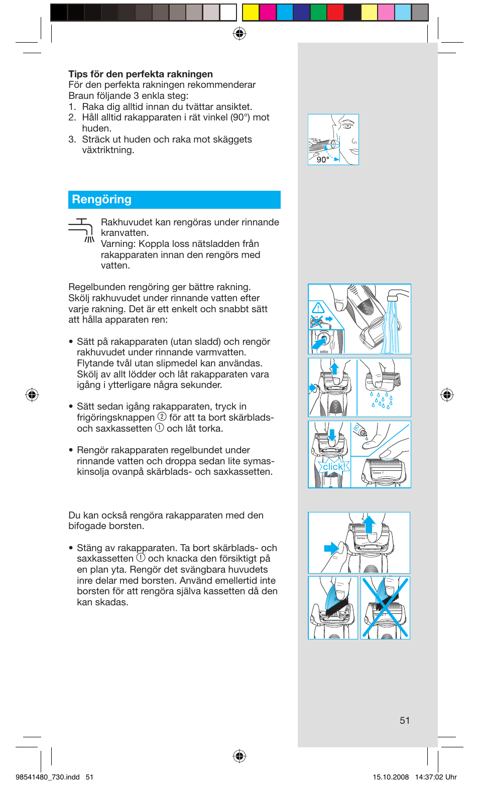 Rengöring, För att ta bort skärblads- och saxkassetten, Click | Braun 730-5694 Series 7 User Manual | Page 51 / 68