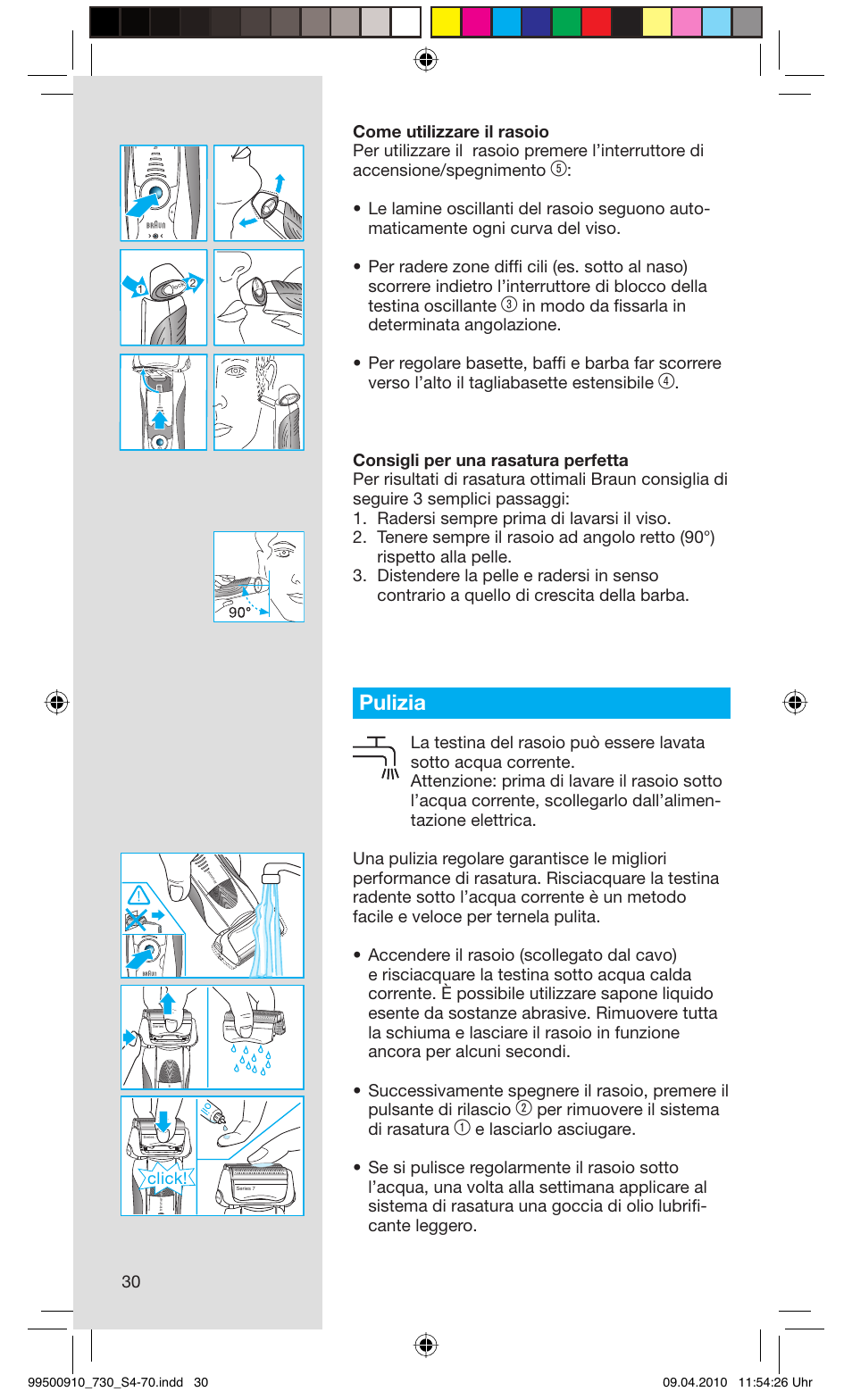 Pulizia, Per rimuovere il sistema di rasatura, Click | Braun 730s-4 Series 7  EU User Manual | Page 30 / 67