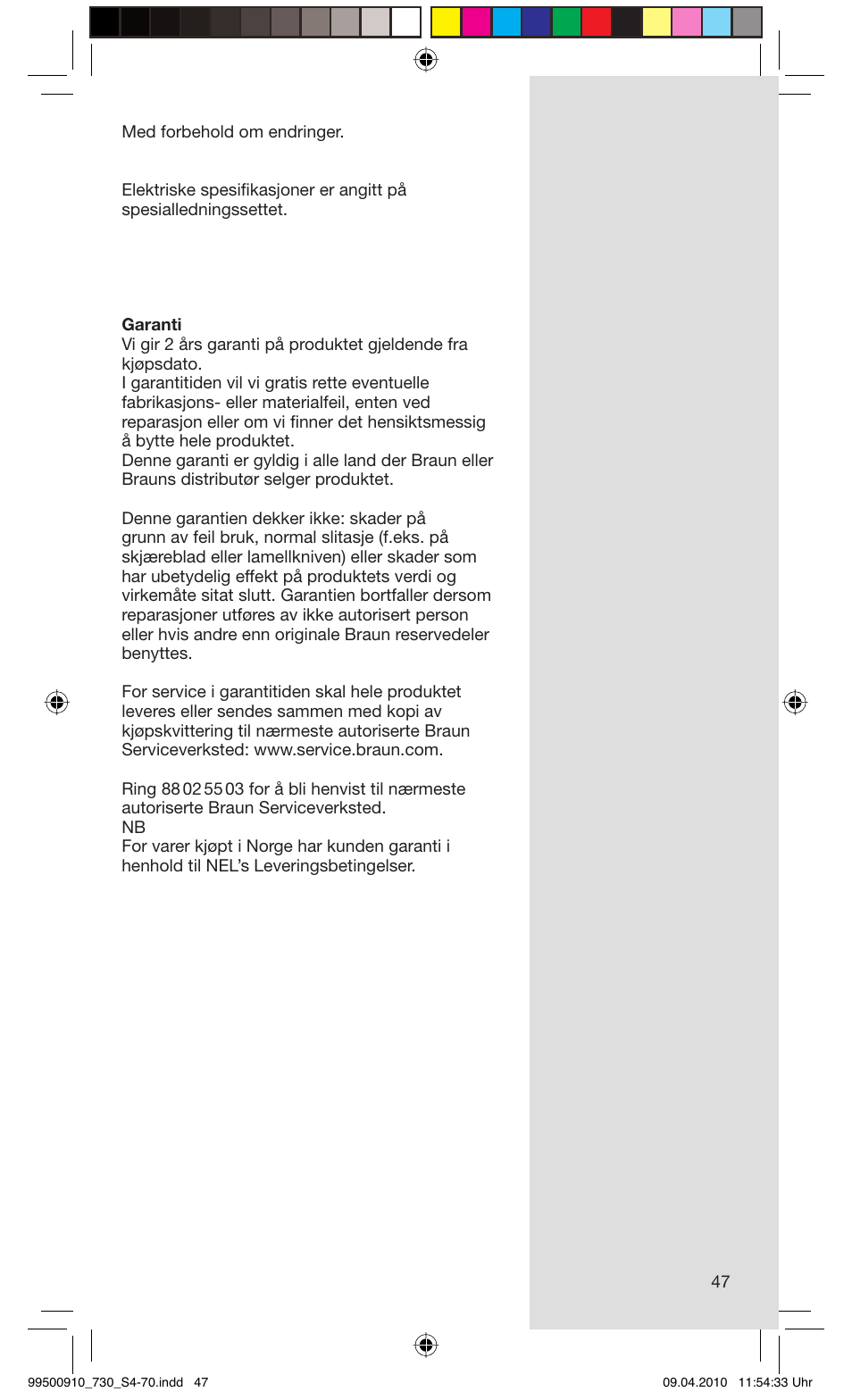 Braun 730s-4 Series 7  EU User Manual | Page 47 / 67