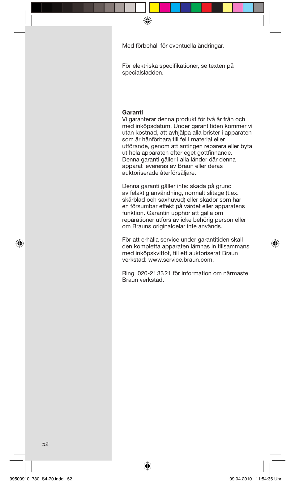 Braun 730s-4 Series 7  EU User Manual | Page 52 / 67