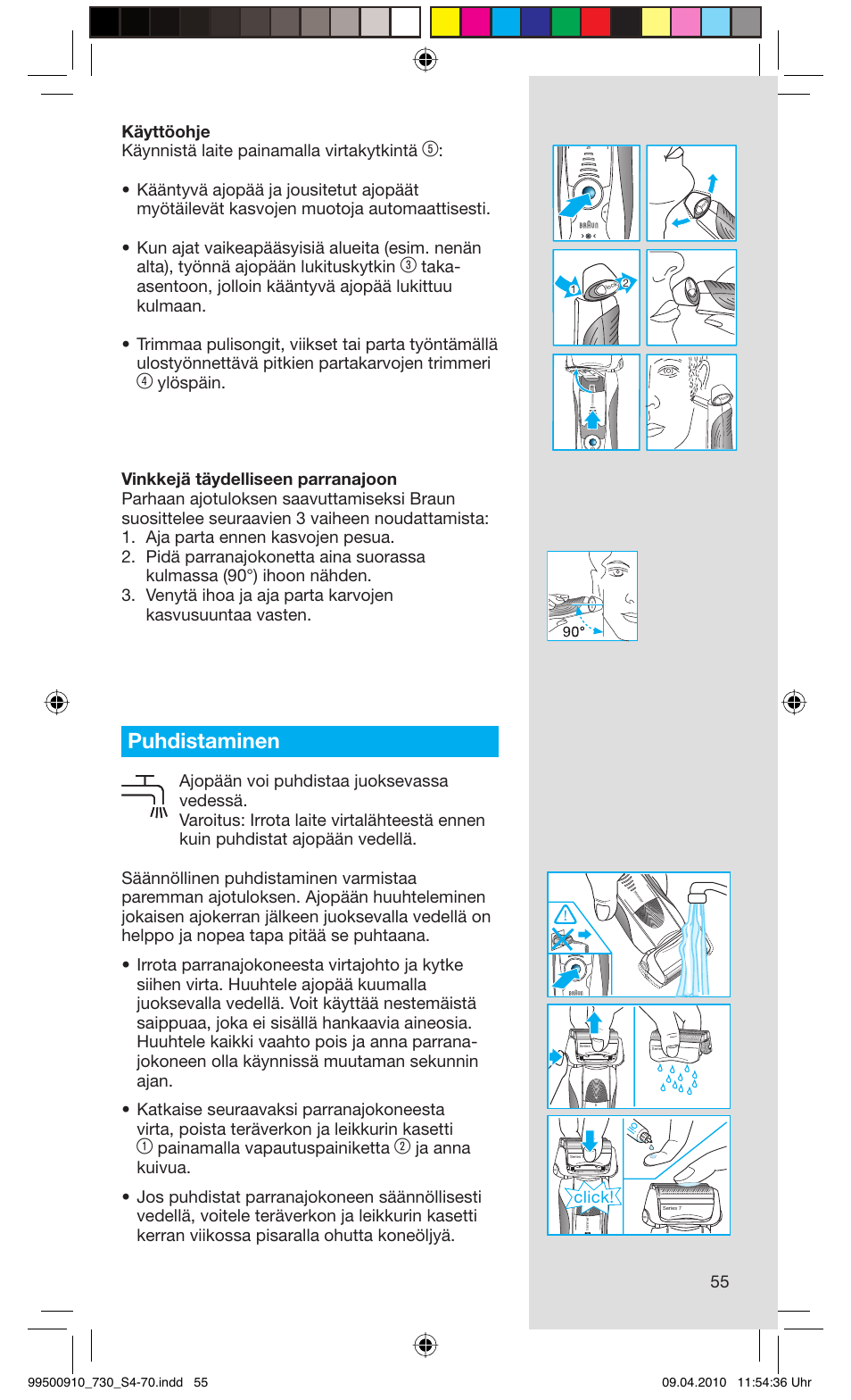 Puhdistaminen, Painamalla vapautuspainiketta, Click | Braun 730s-4 Series 7  EU User Manual | Page 55 / 67