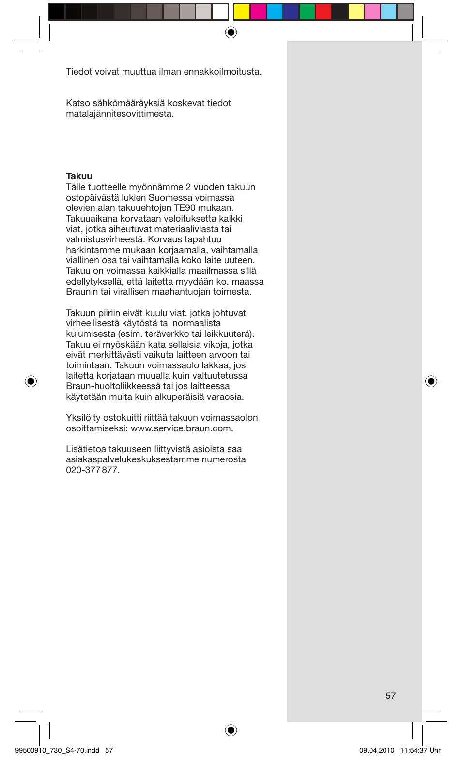 Braun 730s-4 Series 7  EU User Manual | Page 57 / 67