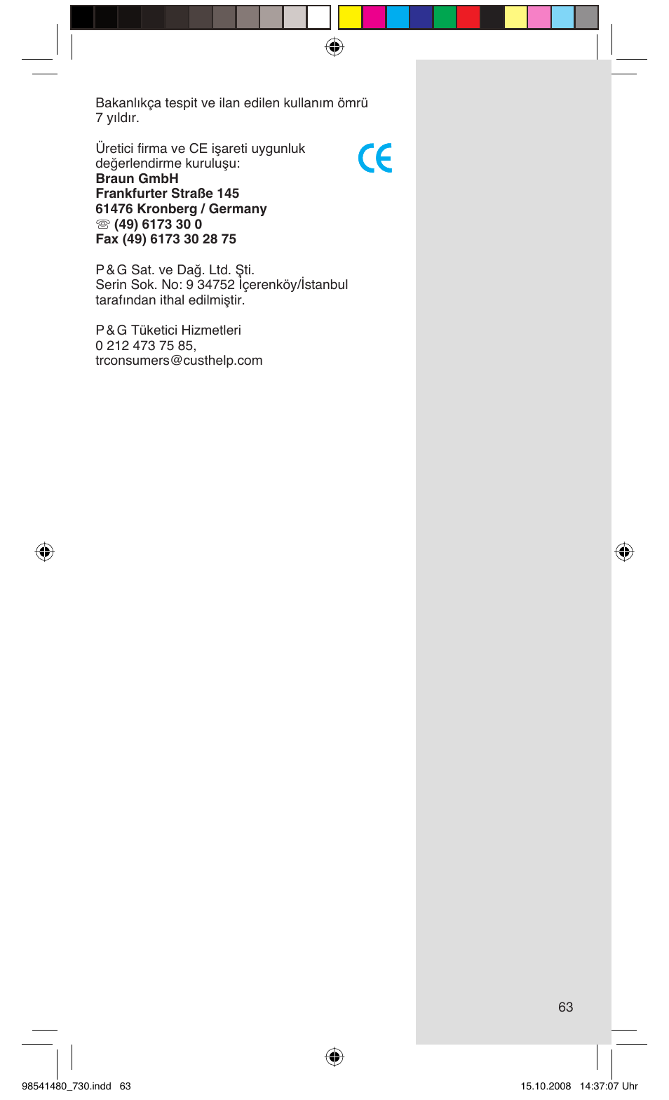 Braun 720 Series 7 User Manual | Page 63 / 68