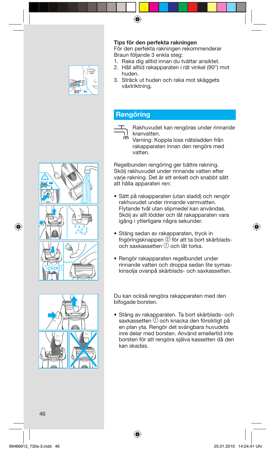 Rengöring, För att ta bort skärblads- och saxkassetten, Click | Braun 720s-3 Series 7  EU User Manual | Page 46 / 63