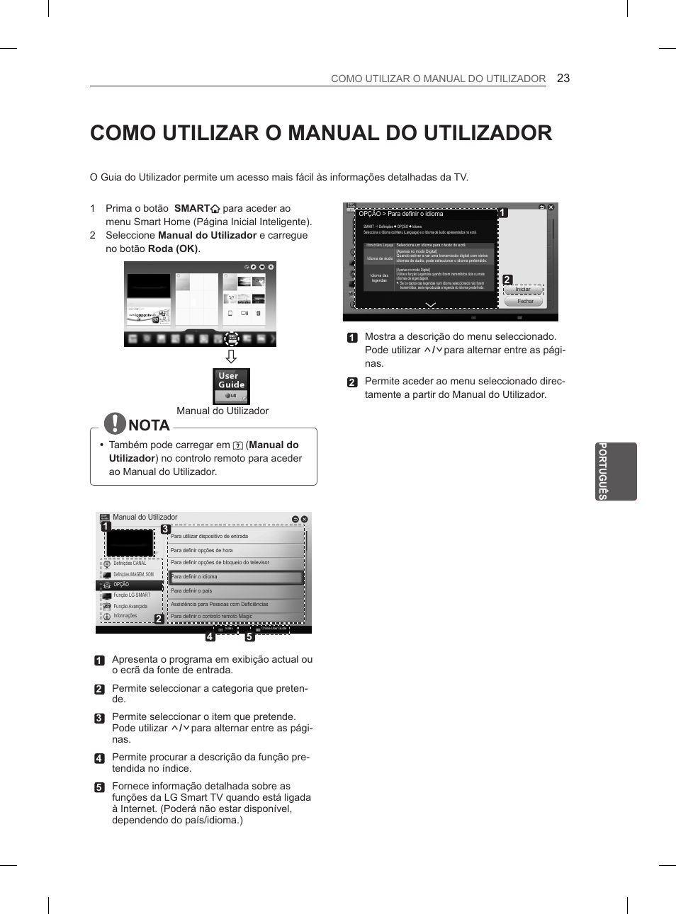 Como utilizar o manual do utilizador, 23 como utilizar o manual do, Utilizador | Nota | LG 50PH6608 User Manual | Page 188 / 275