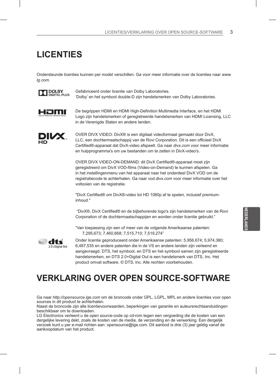 Licenties, Verklaring over open source-software, Verklaring over open source | Software | LG 50PH6608 User Manual | Page 194 / 275