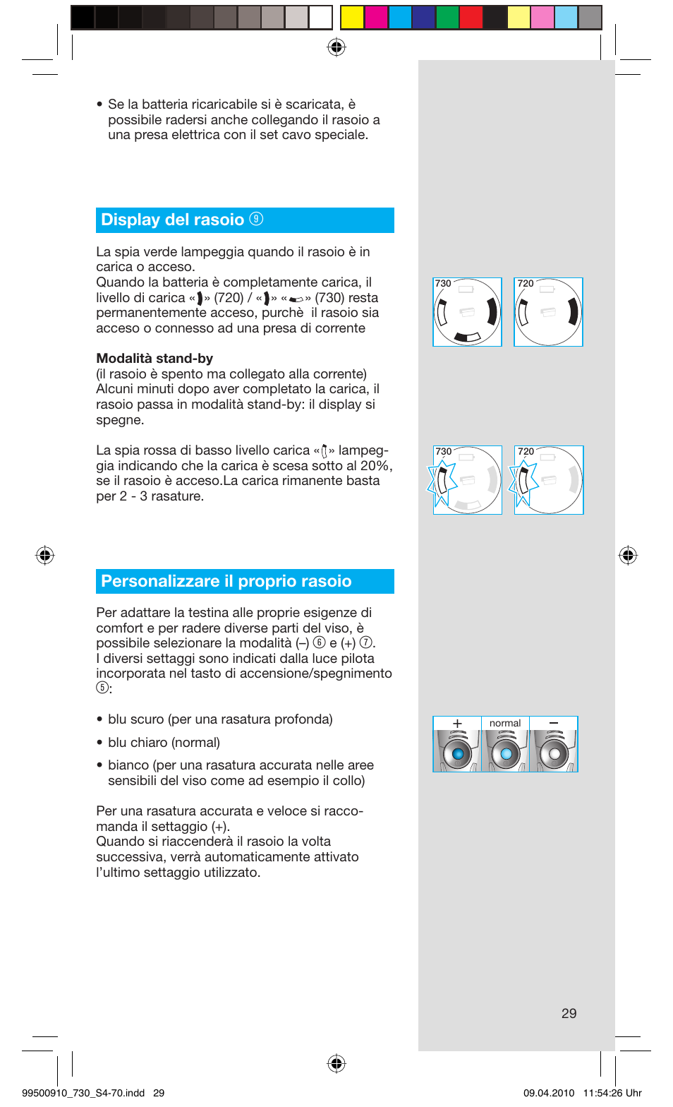 Display del rasoio, Personalizzare il proprio rasoio | Braun 720s-4 Series 7  EU User Manual | Page 29 / 67