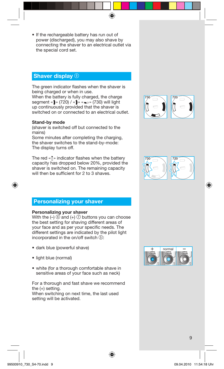 Shaver display, Personalizing your shaver | Braun 720s-4 Series 7  EU User Manual | Page 9 / 67