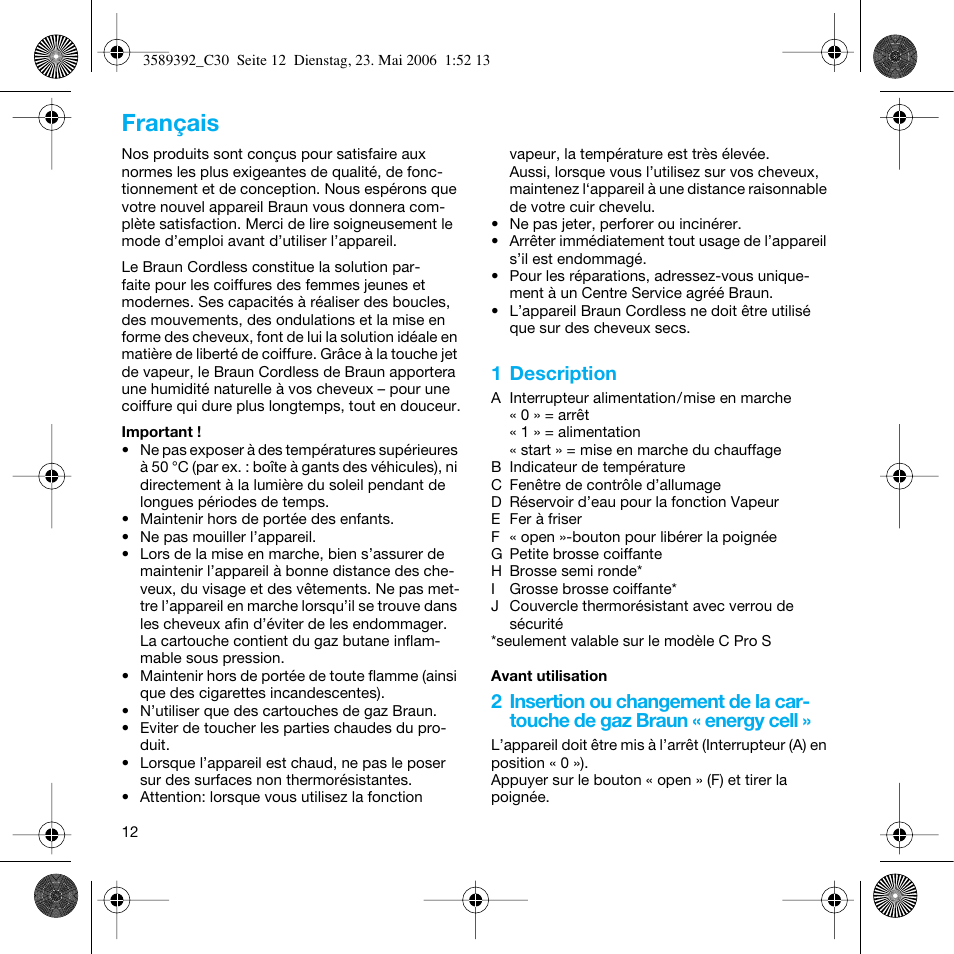 Français | Braun C30S Cordless Styler User Manual | Page 11 / 53