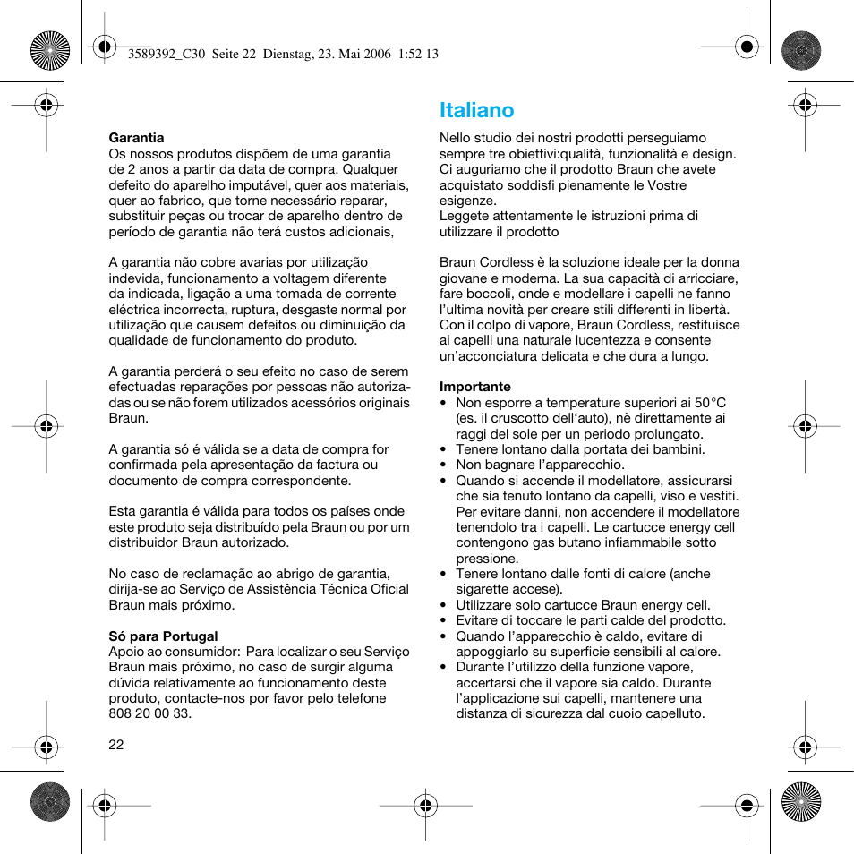 Italiano | Braun C30S Cordless Styler User Manual | Page 21 / 53