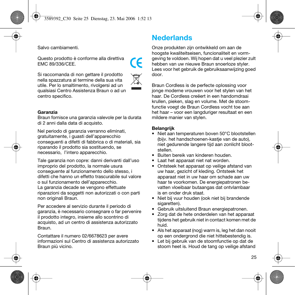 Nederlands | Braun C30S Cordless Styler User Manual | Page 24 / 53