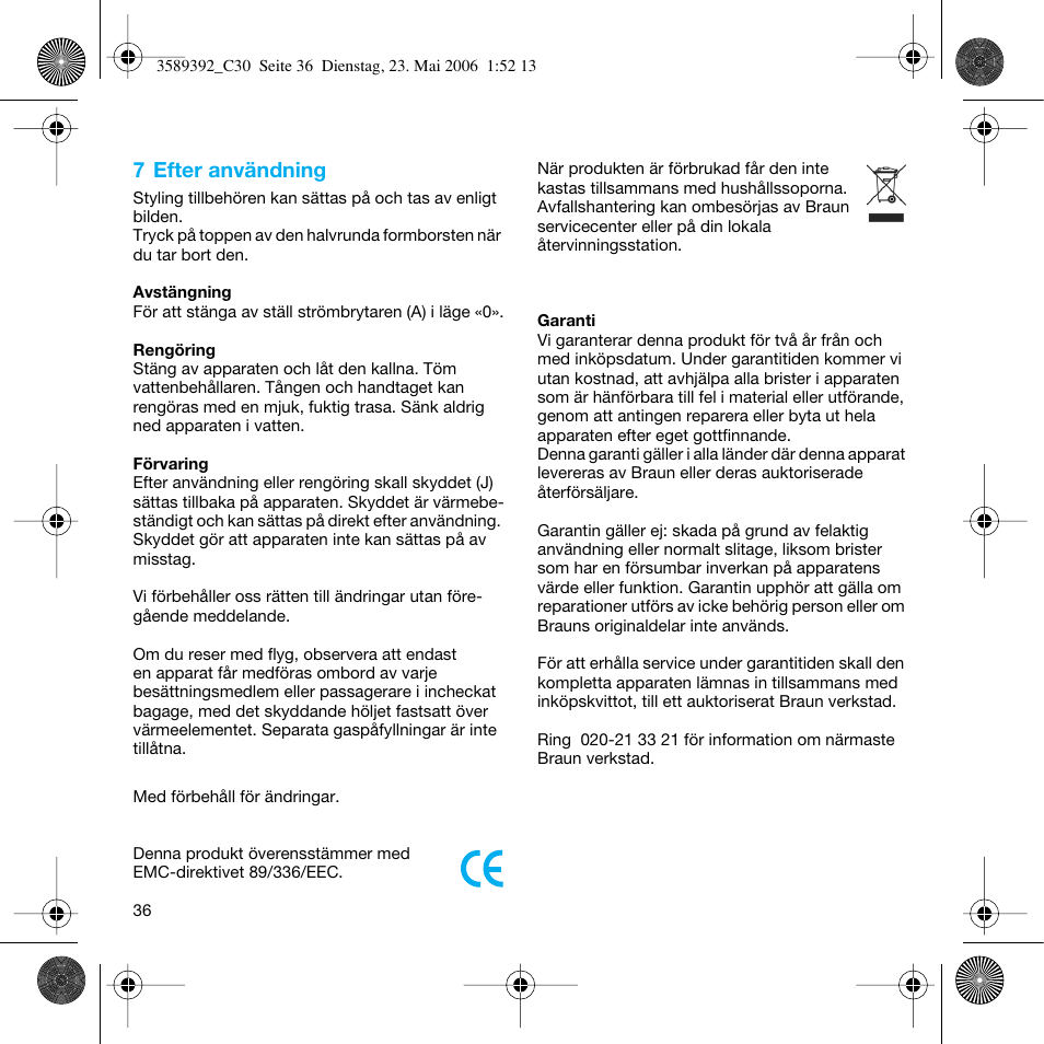 7 efter användning | Braun C30S Cordless Styler User Manual | Page 35 / 53