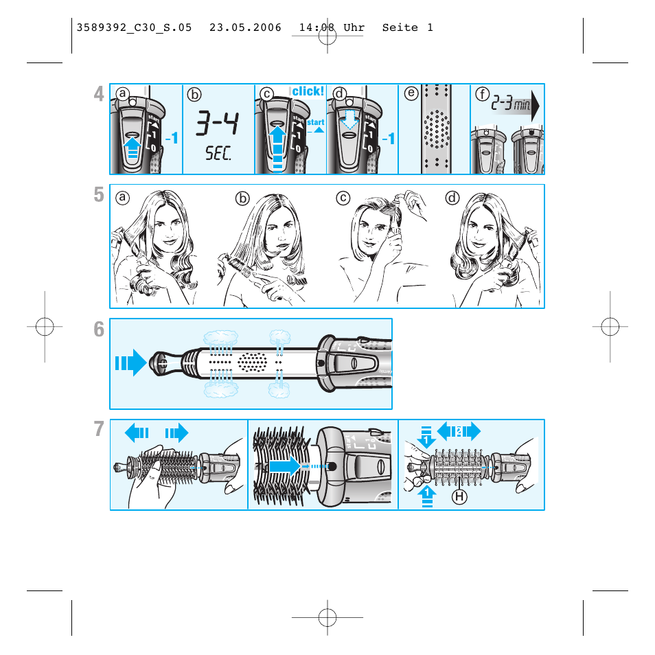 Click | Braun C30S Cordless Styler User Manual | Page 4 / 53
