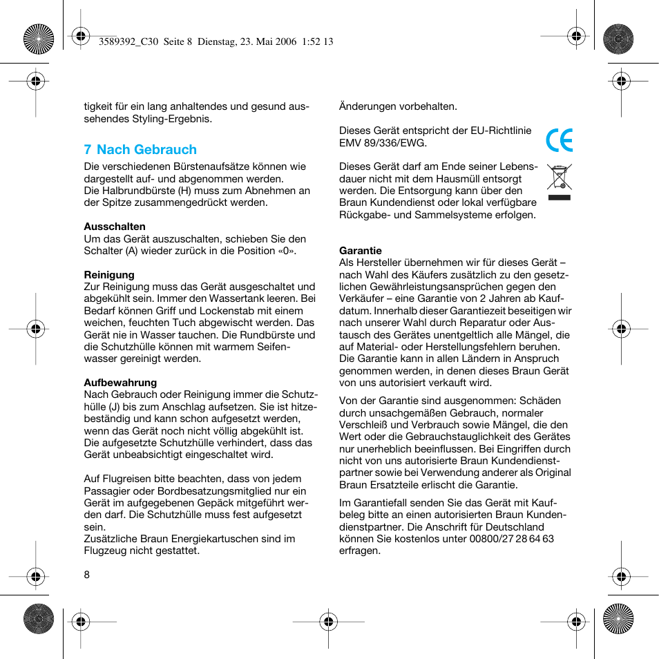 7 nach gebrauch | Braun C30S Cordless Styler User Manual | Page 7 / 53