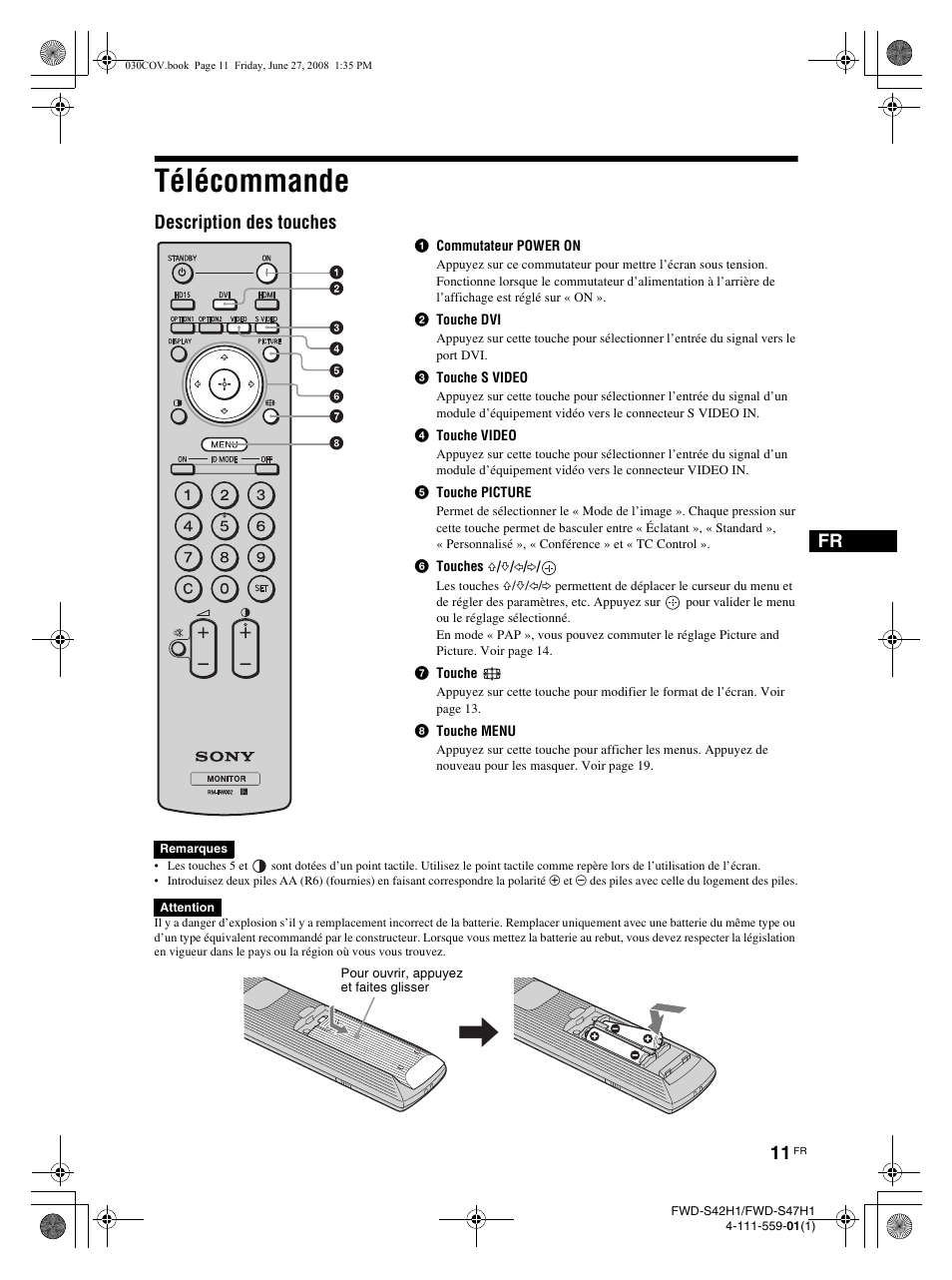 Télécommande, Description des touches | LG LS42F User Manual | Page 101 / 302