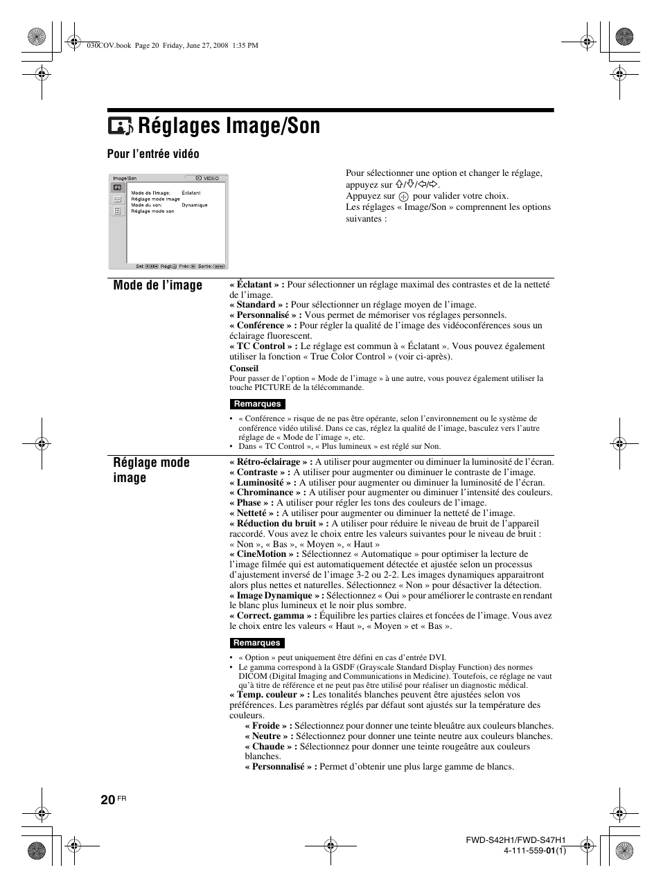 Réglages image/son, Mode de l’image, Réglage mode image | LG LS42F User Manual | Page 110 / 302