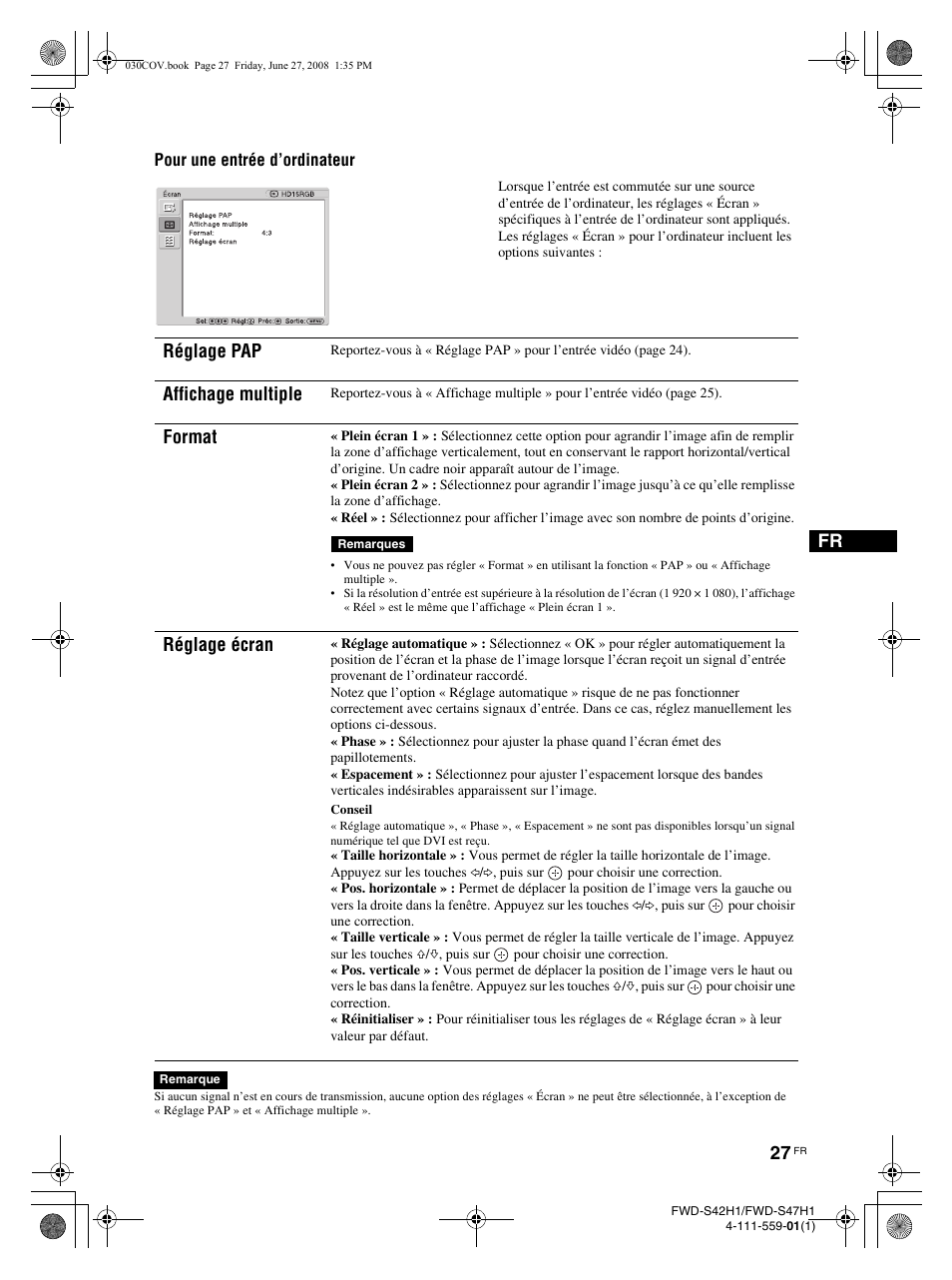 Réglage pap, Affichage multiple, Format | Réglage écran | LG LS42F User Manual | Page 117 / 302