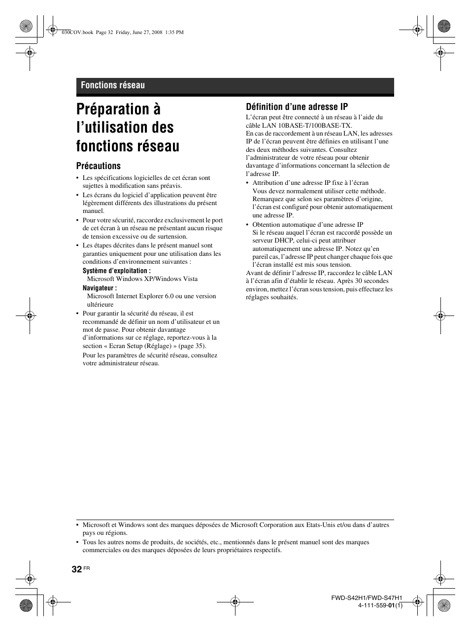 Préparation à l’utilisation des fonctions réseau | LG LS42F User Manual | Page 122 / 302
