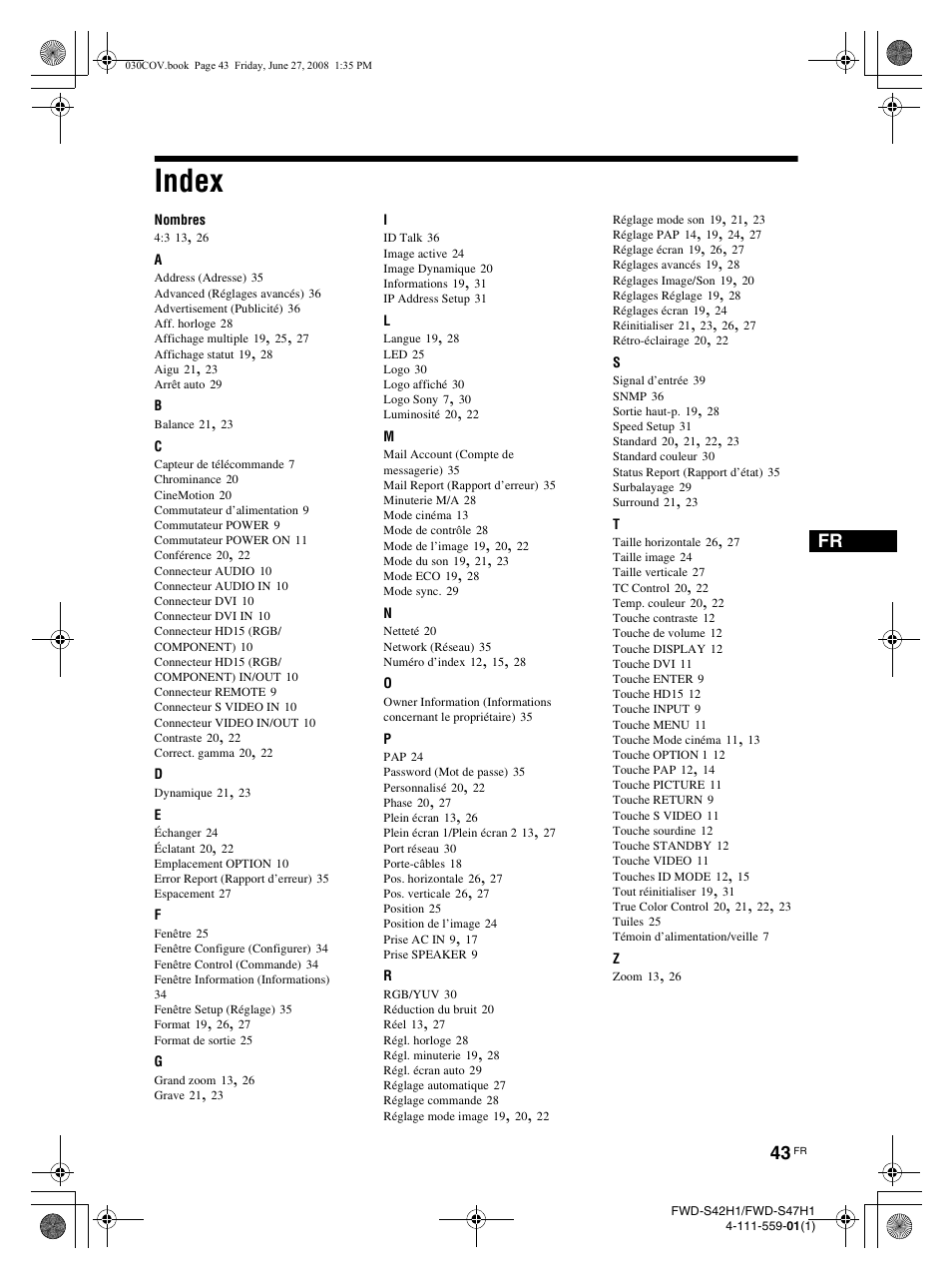 Index | LG LS42F User Manual | Page 133 / 302