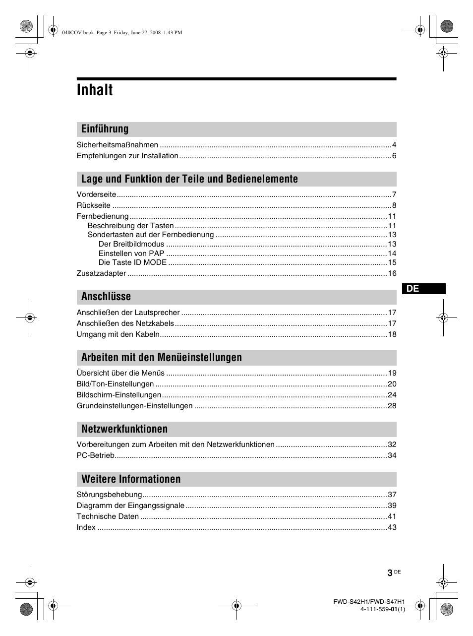 Inhalt | LG LS42F User Manual | Page 135 / 302