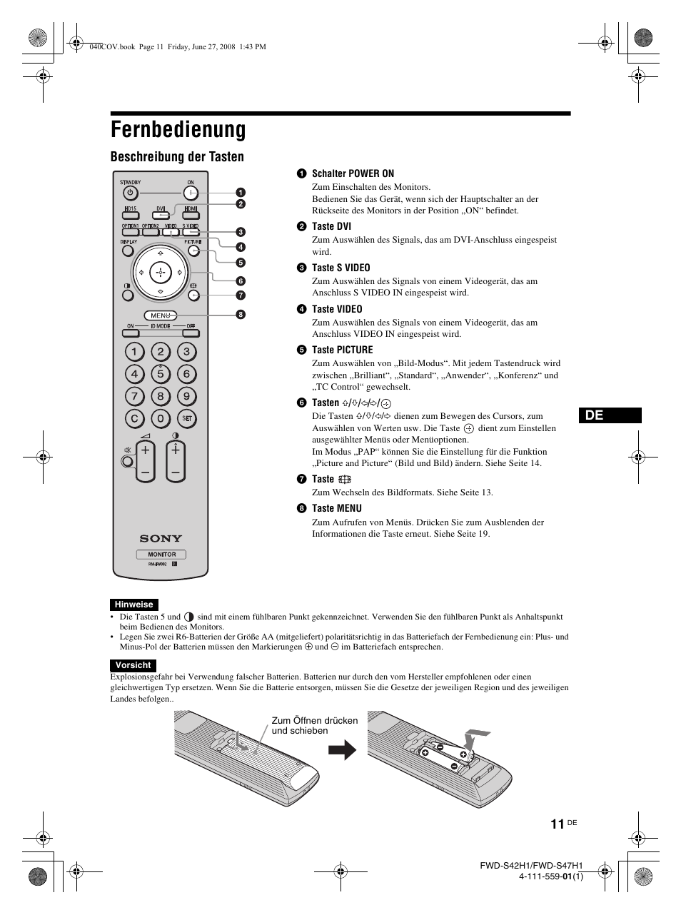 Fernbedienung, Beschreibung der tasten | LG LS42F User Manual | Page 143 / 302