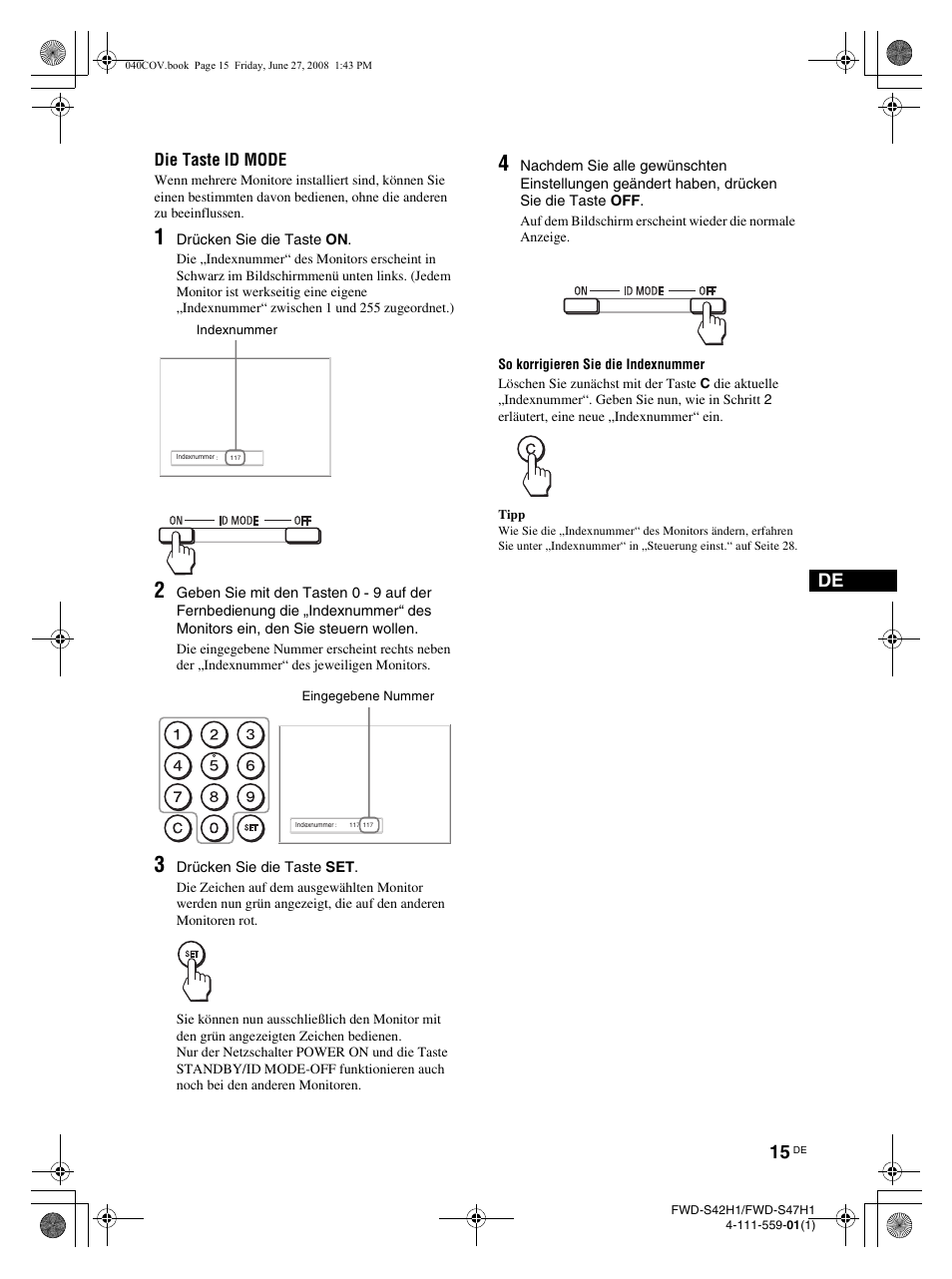 Die taste id mode | LG LS42F User Manual | Page 147 / 302