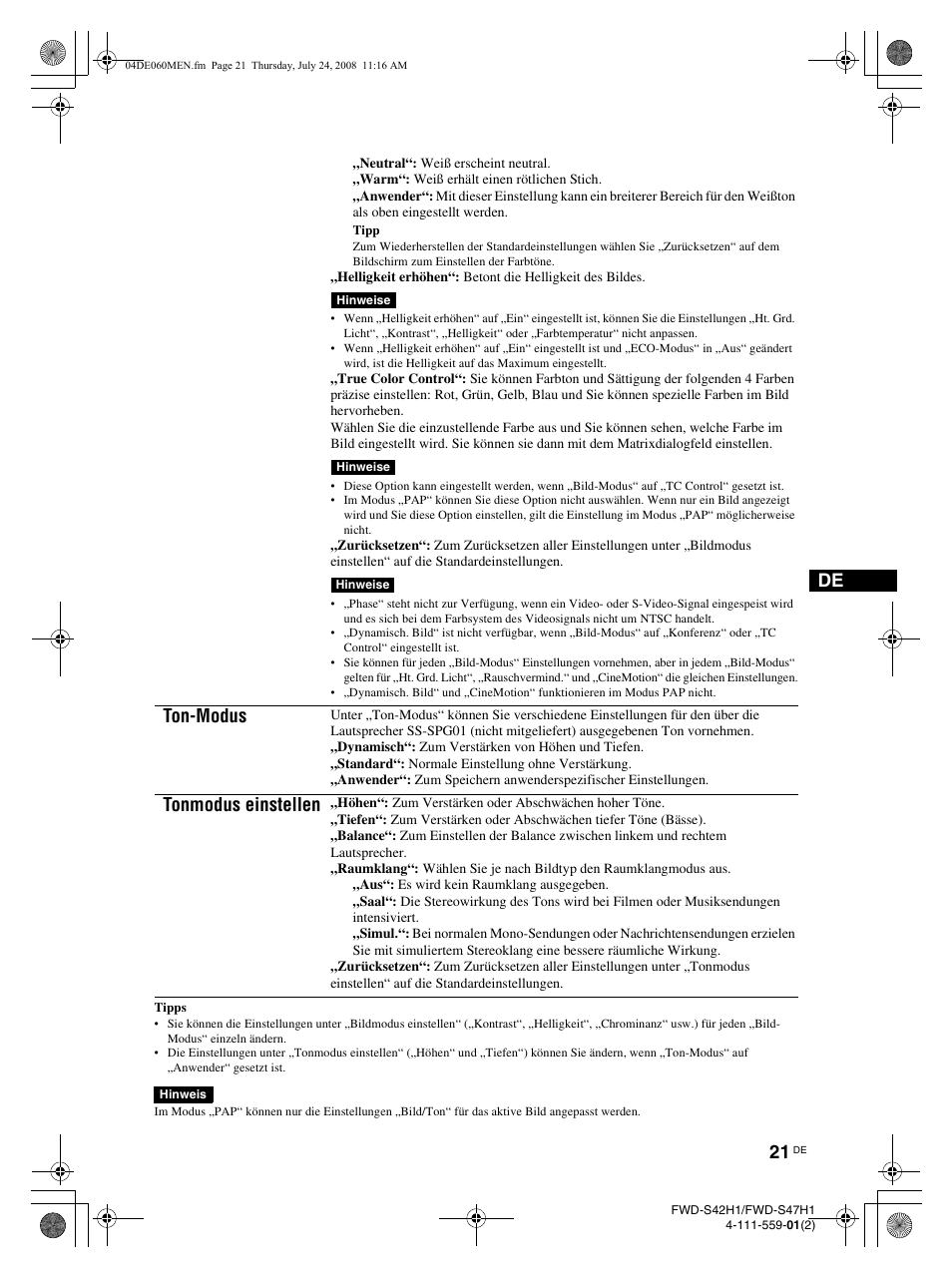 Ton-modus, Tonmodus einstellen | LG LS42F User Manual | Page 153 / 302