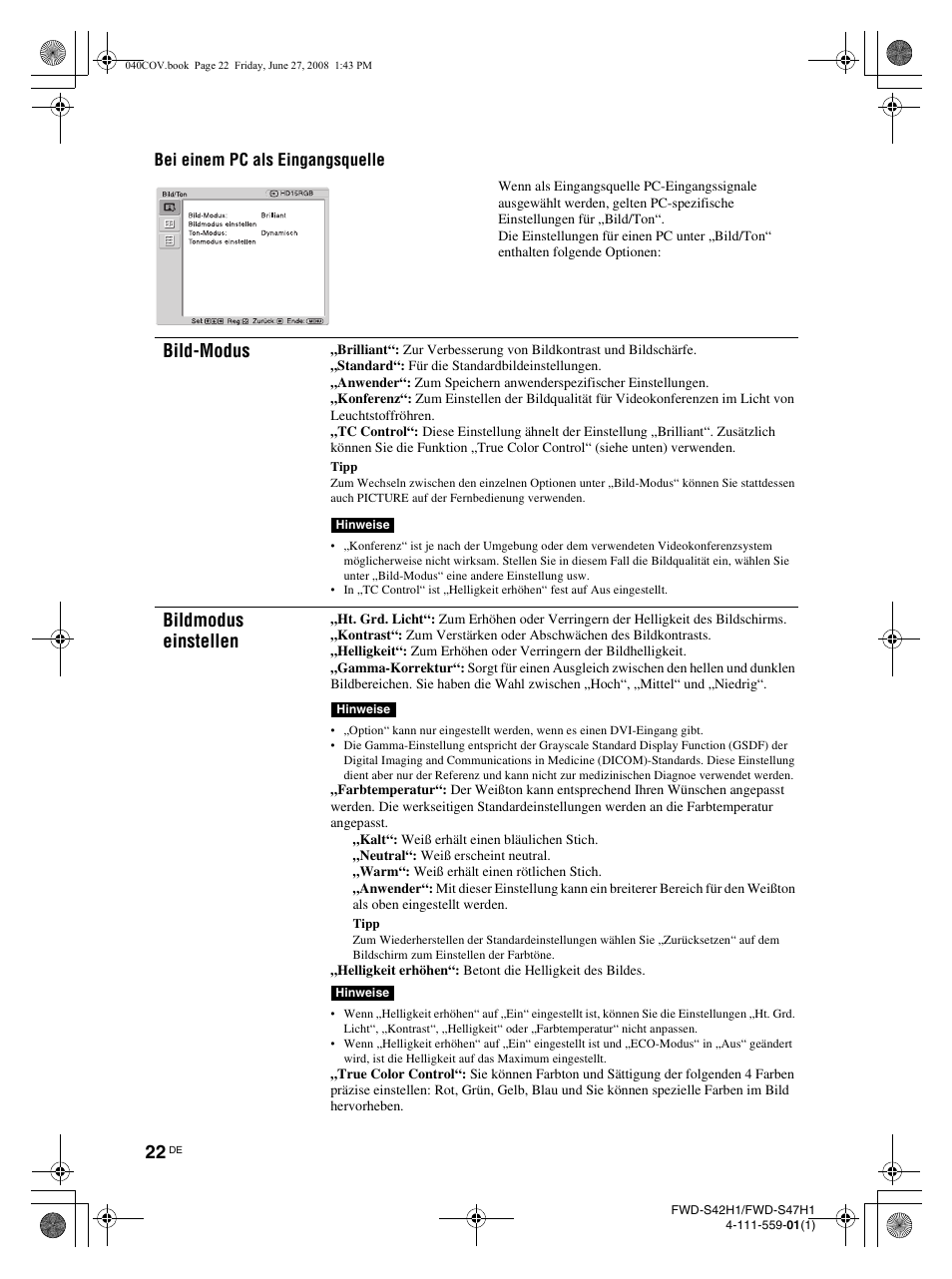 Bild-modus, Bildmodus einstellen, Bei einem pc als eingangsquelle | LG LS42F User Manual | Page 154 / 302