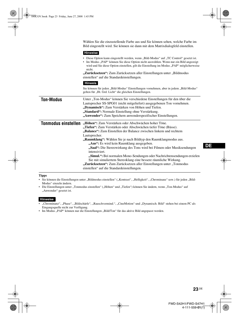 Ton-modus, Tonmodus einstellen | LG LS42F User Manual | Page 155 / 302